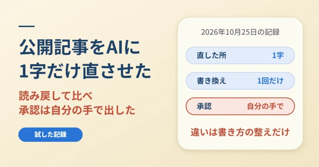 AIで公開記事をリライト｜1字の試しと読み戻しで承認を人の手に残す